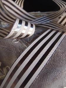 Platinum & Ivory Metallic Striped Ribbon - 1 1/2" x 25 yards