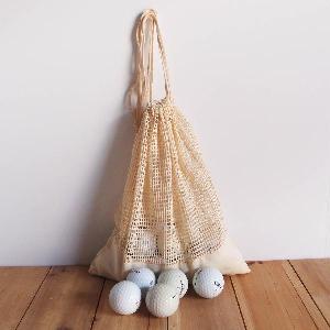 Cotton Net Drawstring Bag with Fabric Trim Bottom 10x12 - 10" x 12"