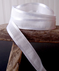 White Faux Linen Ribbon with Satin Edge