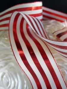Red & Ivory Metallic Striped Ribbon - 2 1/2" x 10 yards
