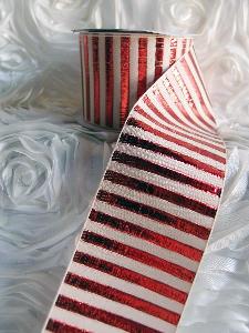 Red Metallic Candy Striped Ribbon - 2"W x 10Y