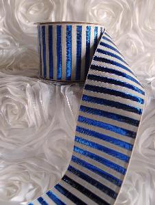 Royal Blue Metallic Candy Striped Ribbon - 2 "W x 10Y  