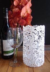 Stiffened Lace Vase & Wine Bottle Holder 8" -  4  "W x 8 "H 