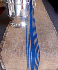 Blue Striped Jute Table Runner with Fringed Edge - 108" long x 12.5" wide