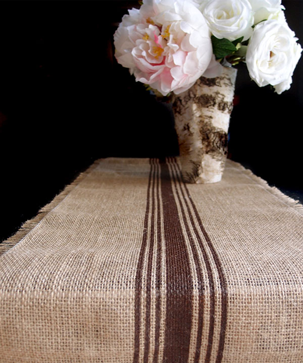 Brown Striped Jute Table Runner with Fringed Edge - 108" long x 12.5" wide